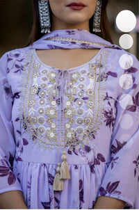 Thumbnail for GEORGETTE SHARARA SET WITH EMBROIDERY AND BEADS WORK LAVENDER