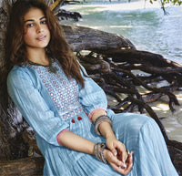 Thumbnail for LIGHT BLUE MUL COTTON GOWN WITH BEAUTIFUL EMBROIDERY AND MIRRORWORK