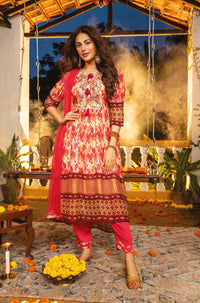 Thumbnail for PURE CHINON CHIFFON HIGH-LOW ANARKALI DRESS WITH EXCLUSIVE PANT & DUPATTA