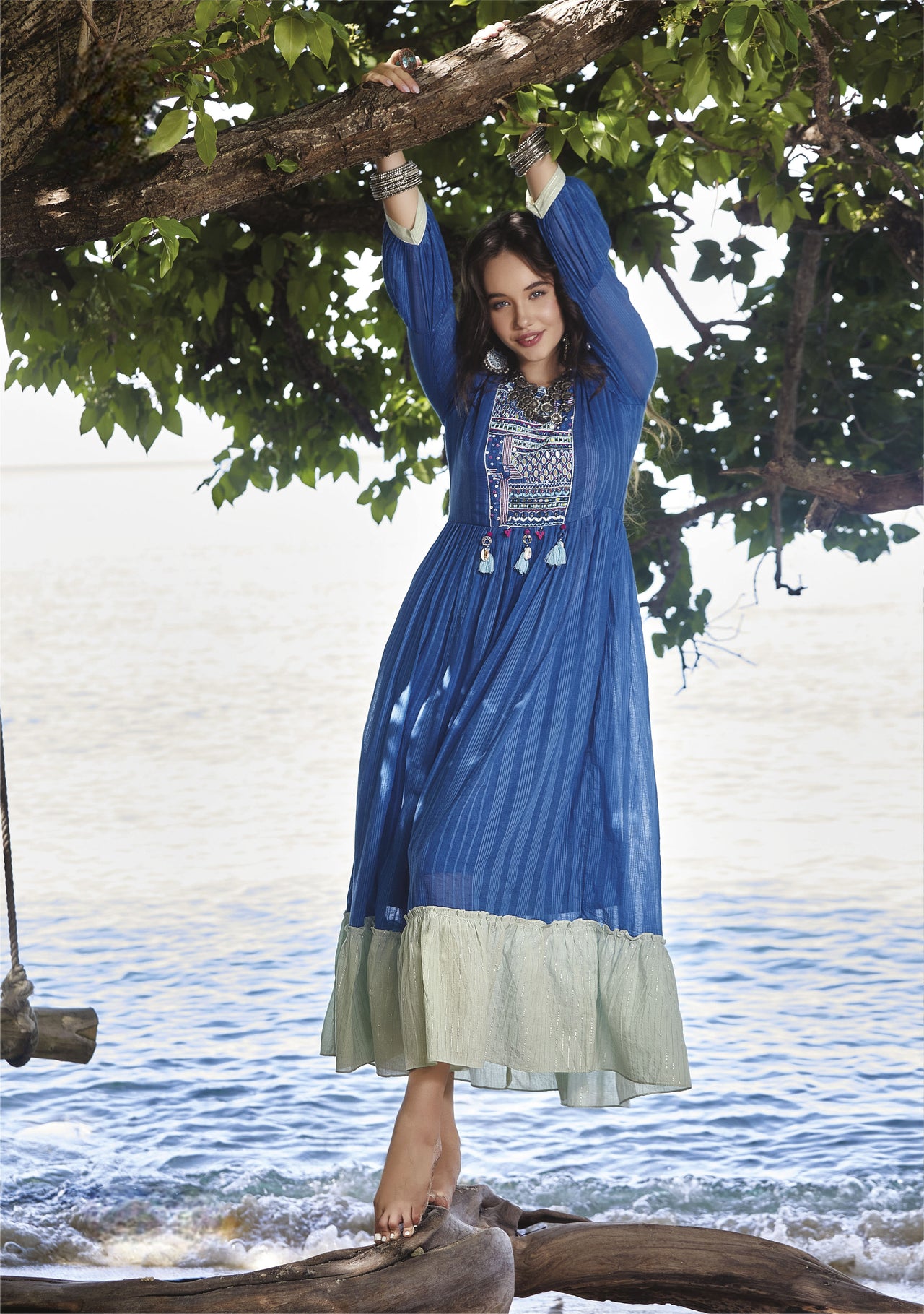 DARK BLUE MUL COTTON GOWN WITH BEAUTIFUL EMBROIDERY AND MIRRORWORK