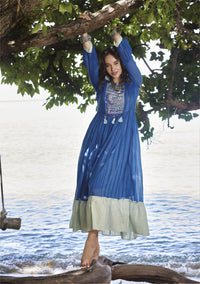 Thumbnail for DARK BLUE MUL COTTON GOWN WITH BEAUTIFUL EMBROIDERY AND MIRRORWORK