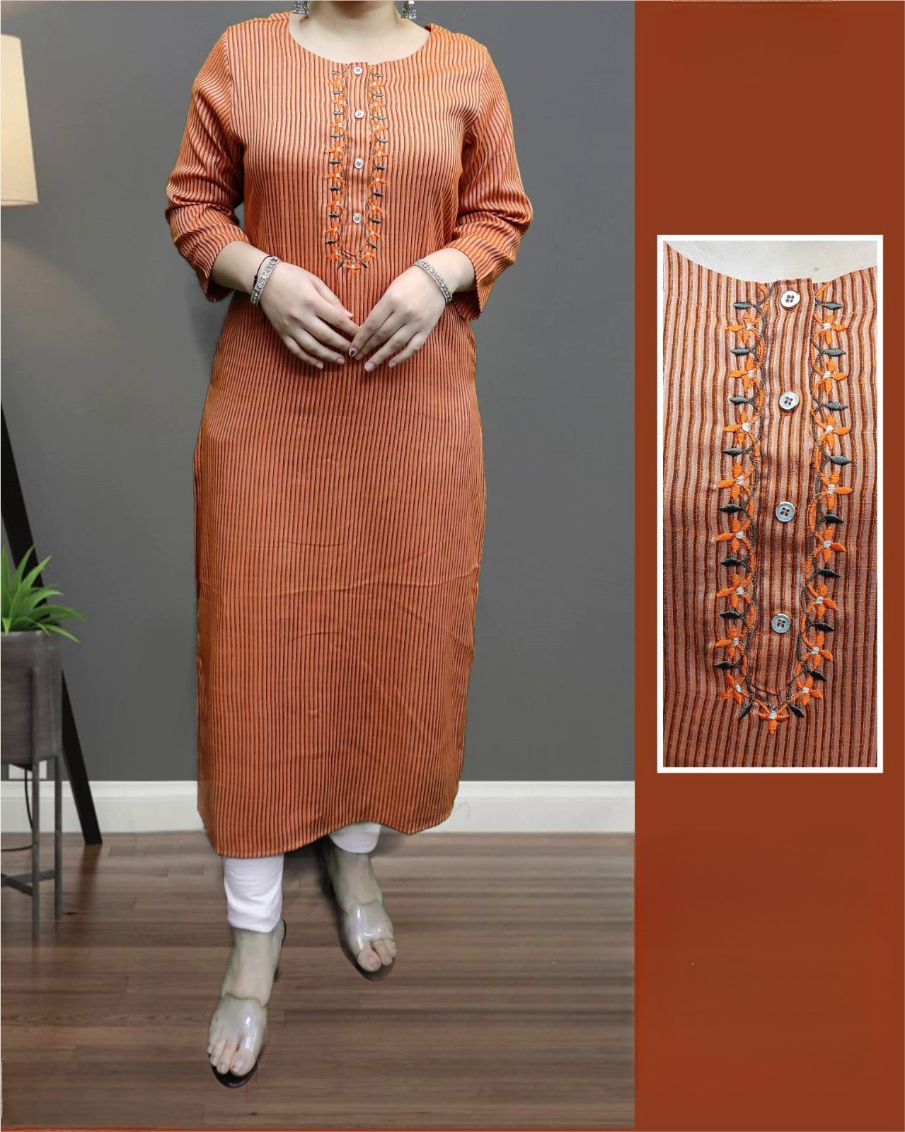 COTTON BLEND EMBROIDERED KURTI 2PC WITH DOUBLE POCKETS