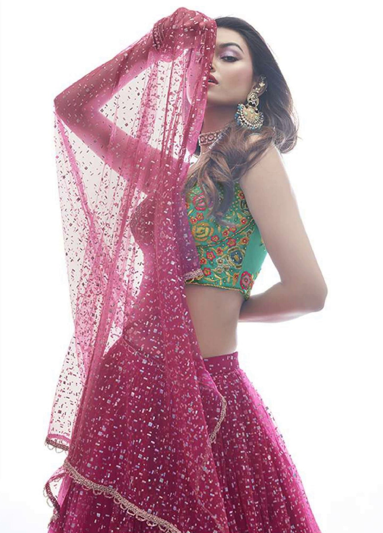 ART SILK EMBELLISHED AND FLARED LEHENGA CHOLI SET WITH DUPATTA