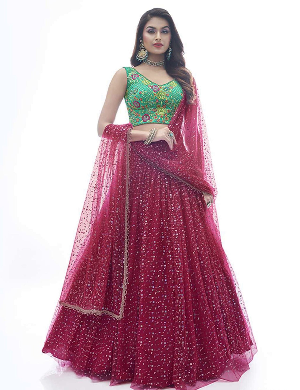 ART SILK EMBELLISHED AND FLARED LEHENGA CHOLI SET WITH DUPATTA