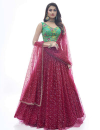 Thumbnail for ART SILK EMBELLISHED AND FLARED LEHENGA CHOLI SET WITH DUPATTA