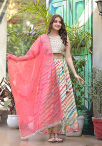Thumbnail for FUSION MODAL CROP TOP WITH EMBROIDERED SKIRT AND DUPATTA
