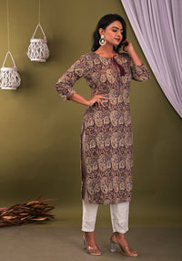 Thumbnail for KANI PRINT COTTON KURTI WITH PINTUCKS PETAL BUTTON & TASSELS