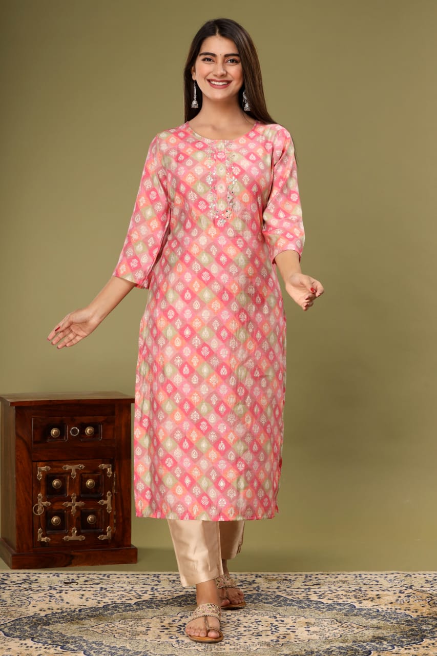 MODAL MUSLIN HANDWORK KURTI 2 PC